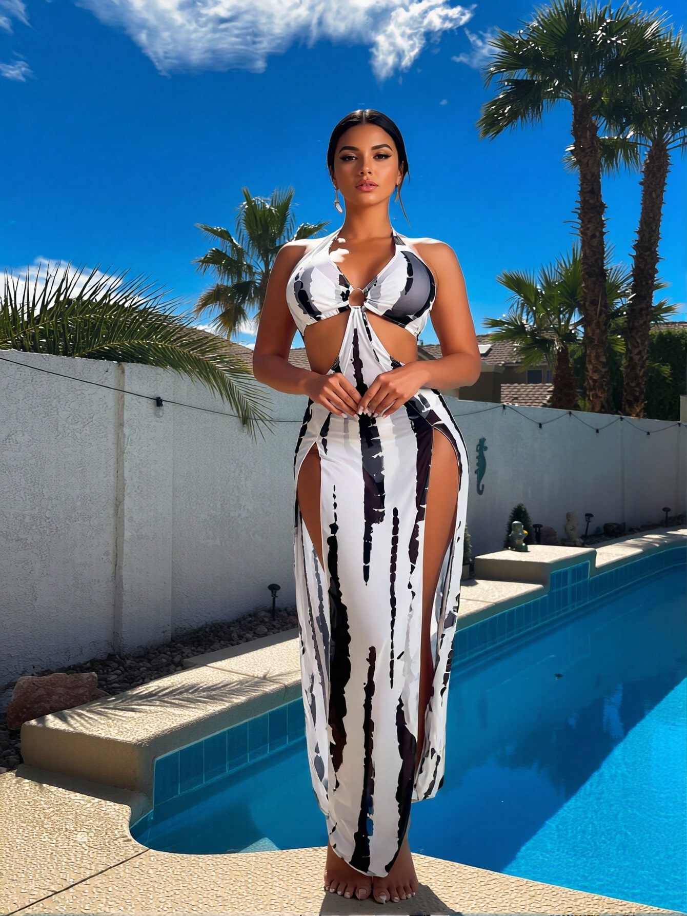 Maxi Dress Halter - Новый черно-белый комплект бикини с эффектом